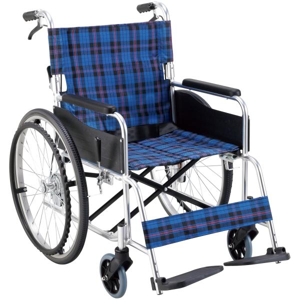 自走式車いすワイドタイプ KS50M 座面幅46cm／ネイビーチェック 