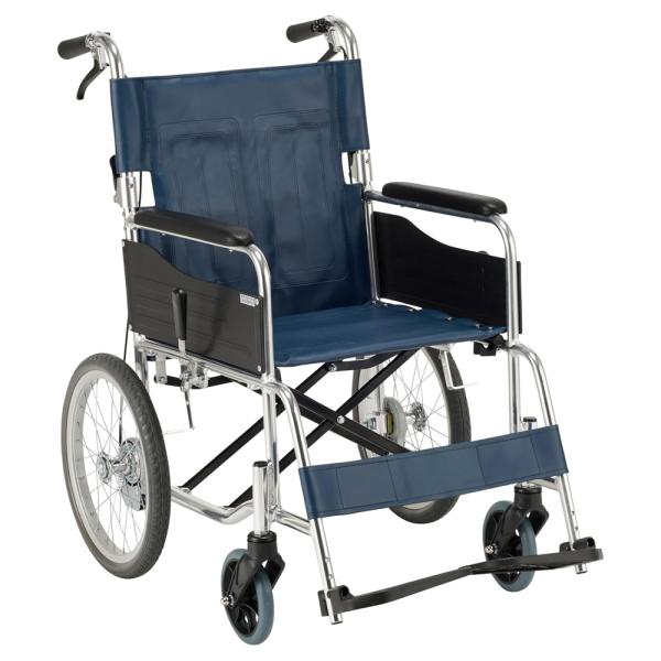 エコノミーシリーズ RW-30B 座面幅42cm／紺ビニールレザーシート（マキテック）介助式車いす 背折れタイプ