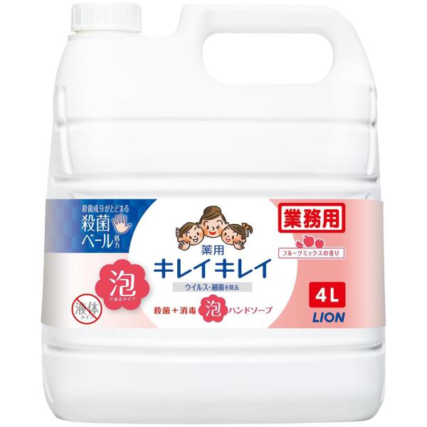 （ケース販売）キレイキレイ薬用泡ハンドソープ フルーツミックス／4L×3本（ライオンハイジーン）