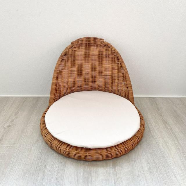座椅子 籐 フロアチェア クッション付 椅子 いす ラタン ハンドメイド 手作り椅子 ラタン椅子 アジアン ベトナムの通販は