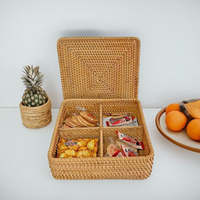 籐 バスケット かご ラタン バスケット ふた付き 蓋付 お菓子入れ 蓋