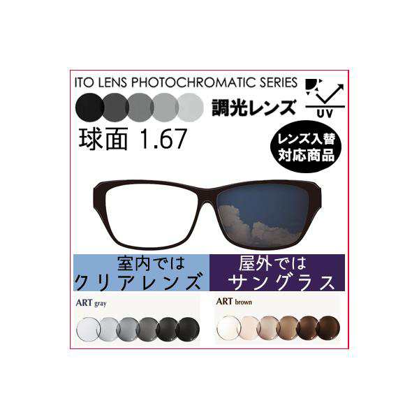 調光レンズ 単品販売 レンズ交換可能 イトー 球面 レンズ ITO アート 1.67 （２枚） UVカット機能付 度付きレンズ
