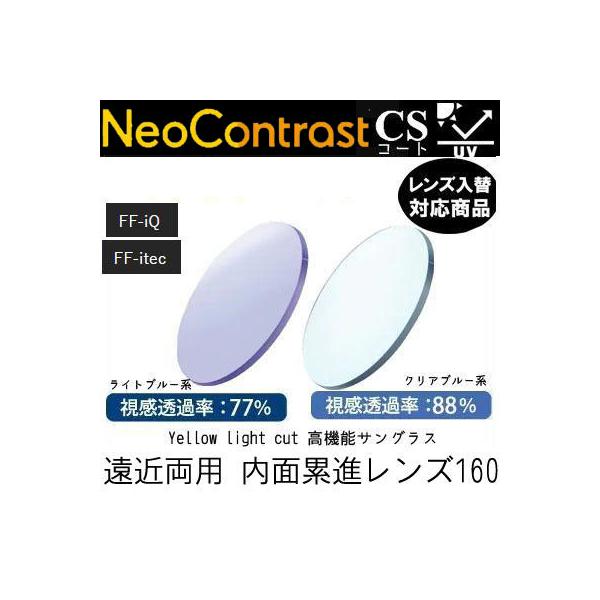 ネオコントラスト 160 遠近両用 FF-itec FF-iQ 度付き ハイコントラストレンズ メガネ レンズ交換 UVカット付（２枚）