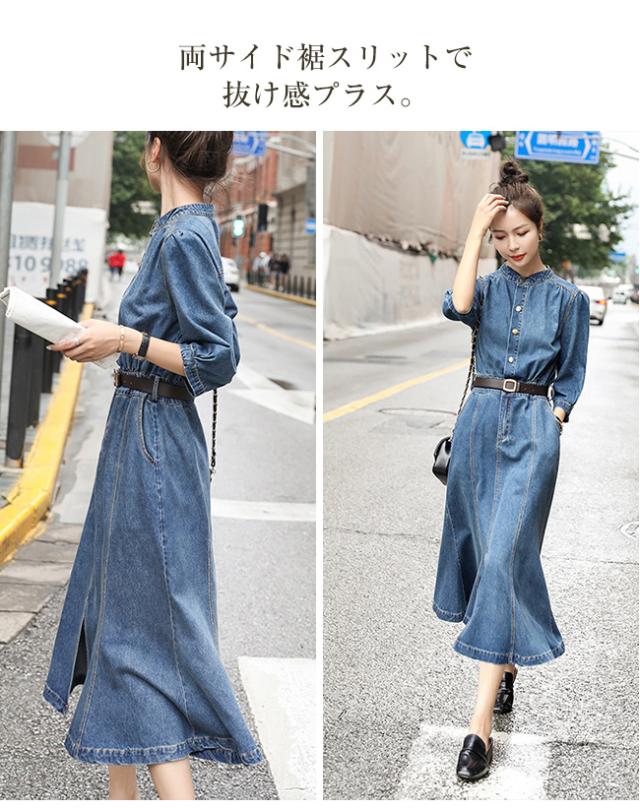 衣装 ジーンズ シャツワンピ ぬい目絵図面 長袖 レディース 格好のいい