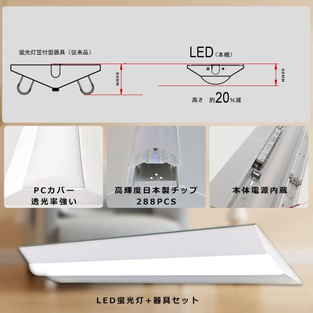 ≪セット販売≫★4本入り★LED蛍光灯 逆富士型 器具一体形 LEDライト LEDベースライト LED直管蛍光灯 逆富士 40W 2灯 LED蛍光灯 LED逆富士ライト 照明器具 キッチンライト 天井直付型 薄型 ベース照明 50W消費電力 10000LM 長寿命50000H 施設照明 学校 チラツキなし 店舗 節電