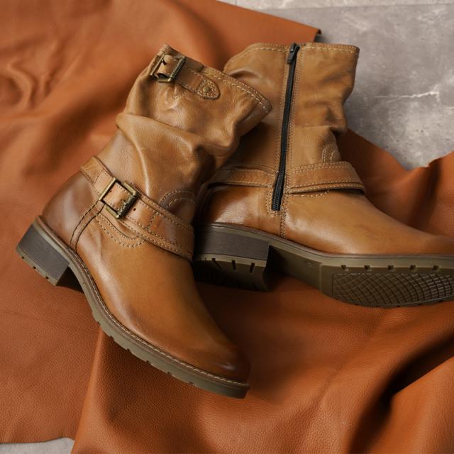 ミドル丈本革エンジニアブーツ 3.7cmヒール 革 エンジニアブーツ レディース 靴 22.5cm〜24.5cm サイドファスナー ジップ レザー 本革 ローヒール  牛革 シューズ ブーツ ミドル丈 ハーフ丈 秋冬 あたたか 内側フリース