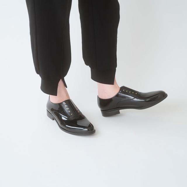 TEMPERATE テンパレイト OMBRE レディース 靴 雨 靴 レインシューズ レイン 防水 完全防水 マニッシュシューズ スリッポン スタッズ 甲高 幅広 PVC オックスフォード マニッシュ 黒 ブラック 晴雨兼用 梅雨 デイリー 通勤 オフィス 送料無料_6