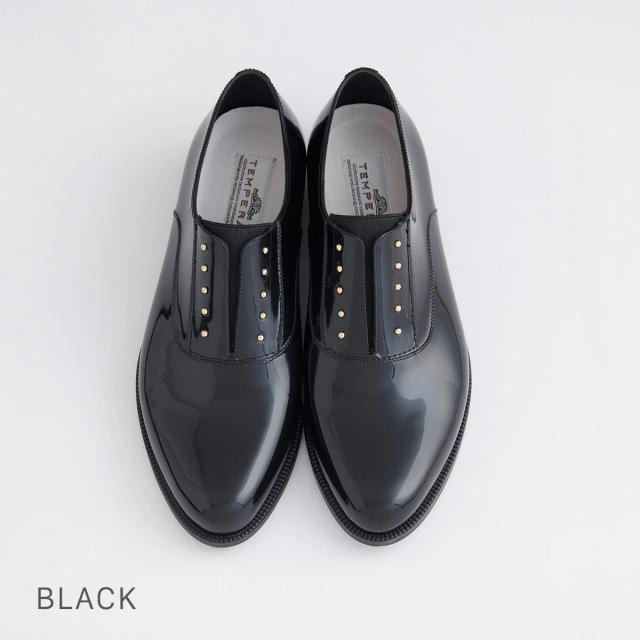 TEMPERATE テンパレイト OMBRE レディース 靴 雨 靴 レインシューズ レイン 防水 完全防水 マニッシュシューズ スリッポン スタッズ 甲高 幅広 PVC オックスフォード マニッシュ 黒 ブラック 晴雨兼用 梅雨 デイリー 通勤 オフィス 送料無料_1