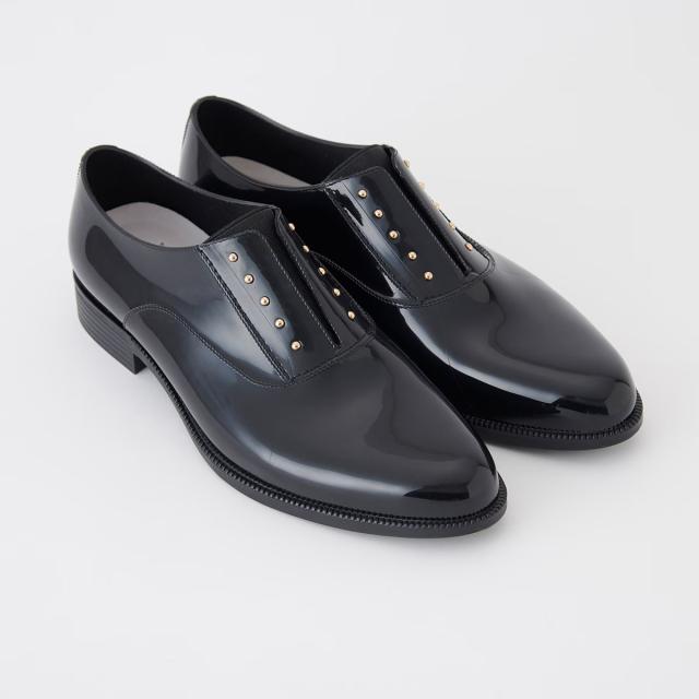 TEMPERATE テンパレイト OMBRE レディース 靴 雨 靴 レインシューズ レイン 防水 完全防水 マニッシュシューズ スリッポン スタッズ 甲高 幅広 PVC オックスフォード マニッシュ 黒 ブラック 晴雨兼用 梅雨 デイリー 通勤 オフィス 送料無料_2