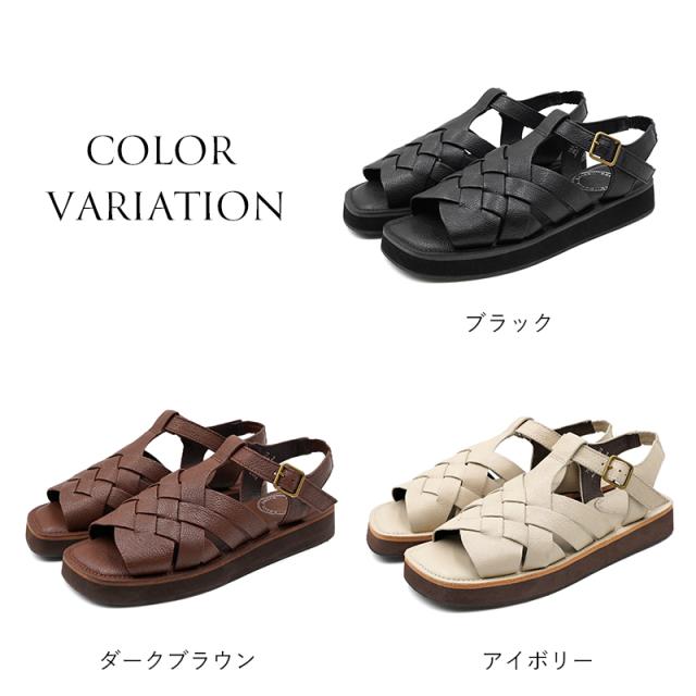 本革 サンダル 編みこみ 2.5cmヒール レザー グルカ レディース 25春夏