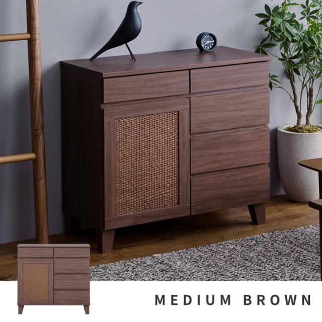 サイドボード キャビネット 北欧 ラタン調 リビングボード 収納 チェスト 北欧 ローボード 北欧 幅80 リビング収納 壁面収納 木製 棚 リビング シンプル 引き出し オシャレ 品質保証 ISSEIKI RYON-4 SIDE BOARD 80 (RATTAN) (MF-MBR)