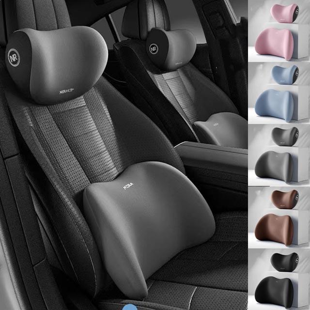 車用ヘッドレスト＆ランバーサポートセット 車用 クッション セット カー ヘッドレスト腰クッション 椅子 オフィス 車用 運転 低反発 おしゃれ 背もたれ 運転席 助手席 母の日 父の日 15色選ぶ