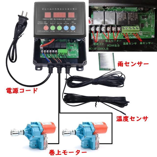 『ポイント3倍!3月限定!』ビニールハウス用 自動巻き上げ機 電動フィルム巻上げ換気装置 100W 4.0rpm 100NM 農業温室用 (巻上モーター*2+制御器*1+リフター*2) C_14
