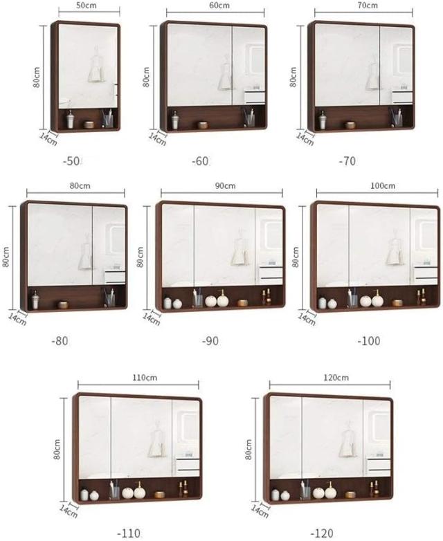 『ポイント4倍!3月限定!』浴室用化粧鏡 洗面化粧台ミラー オーク材のバスルームミラーキャビネット 棚トイレ洗面化粧台収納キャビネット付きダブルドア壁掛け浴室のミラーキャビネットバスルームの化粧鏡 防水でお手入れが簡単 A-ブラウン色 A/90CM