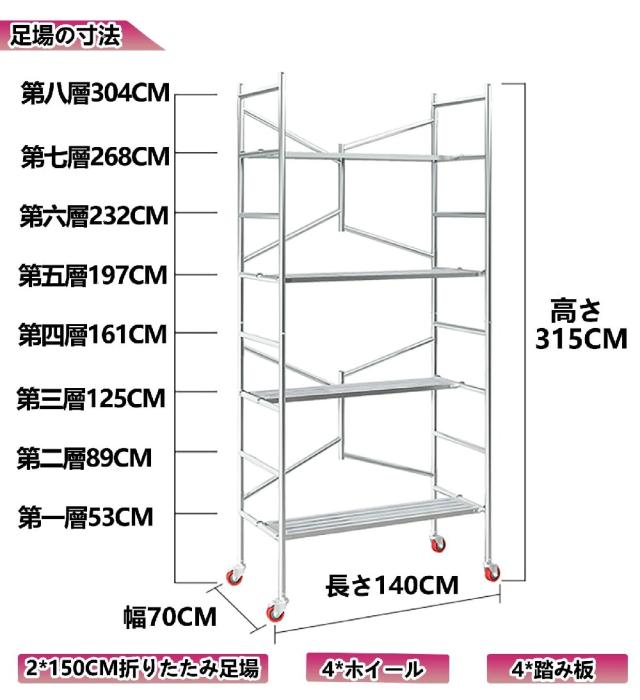 『ポイント4倍!3月限定!』足場 高所作業台 500kg 足場台 足場板 作業用踏台 作業台 折りたたみ 移動足場 ステップ 踏台 作業 折りたたみ足場 可搬式作業台 折りたたみ作業台 折りたたみ式足場 移動式足場 作業用足場 道具が置ける幅広ステップ 軽量 持ち運び便利 A/195X140X70_18