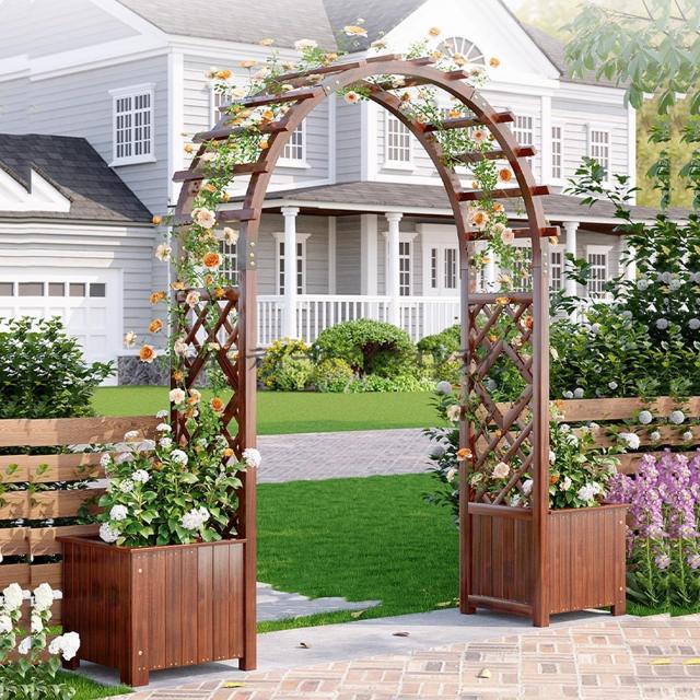 木製 バラアーチ 自立式 花門 ローズアーチ DIY 組立キット プランター付き 幅120cm140cm160cm180cm208cm 外高220cm260cm 耐久性抜群 屋外用ガーデニング 結婚式装飾 園芸用支柱 葡萄棚 薔薇トレリス 省ス