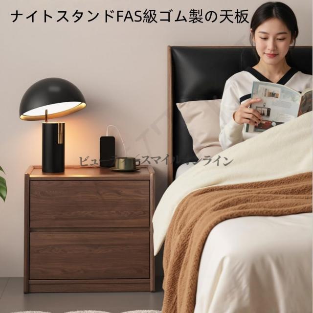 スカンジナビアン モダンベッドサイドテーブル 省スペース ダブル引き出し収納付き 北欧風 寝室用 スリムデザイン ホワイト オーク材 ミニマリスト 寝室収納 ベッドサイドデスク ナチュラル_2