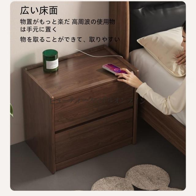 スカンジナビアン モダンベッドサイドテーブル 省スペース ダブル引き出し収納付き 北欧風 寝室用 スリムデザイン ホワイト オーク材 ミニマリスト 寝室収納 ベッドサイドデスク ナチュラル_3
