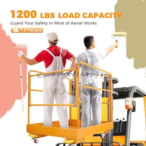 フォークリフト安全ケージ 耐荷重1200ポンド 36x36インチ 折りたたみ式高所作業台 プロ仕様空中プラットフォーム 4輪移動可能 リフティングローダー用 頑丈な作業バスケット 省スペース設計 業務用安全ケージ_1