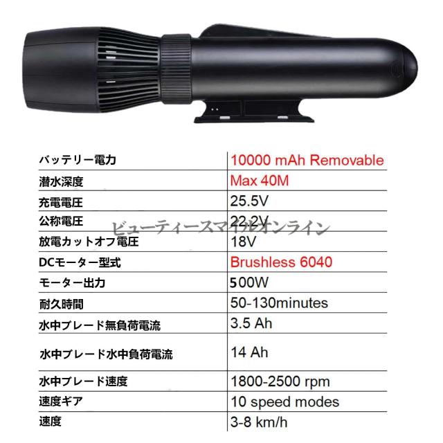500W 高出力 電動水中スクーター ダイビング シュノーケリング SUPサーフボード対応 10000mAh大容量バッテリー 60分連続駆動 脱着式 防水設計 ウォータースポーツ 水中推進機 耐荷重120kg 軽量ボディ 海遊び マリンスポーツ_6