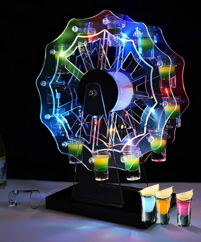 充電式LEDテキーラ観覧車 プロ仕様12カップセット 自動カラーチェンジ対応 ナイトクラブ 誕生日 忘年会 パーティー演出 おしゃれな贈り物 省スペース設計 高級感溢れる雰囲気づくり ホームパーティー クリスマス 新年会 ショットグラス12個付属
