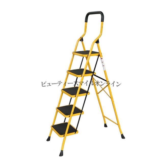 家庭用折りたたみ脚立 3ステップ 4ステップ 5ステップ選択可能 ワイドペダルと拡張アームレスト搭載 171cm高さまで届く キッチン 収納 メンテナンス用 コンパクト収納可能 耐荷重150kg プロ仕様安定性 滑り止め加工 防錆アルミ製 室内作業に最適