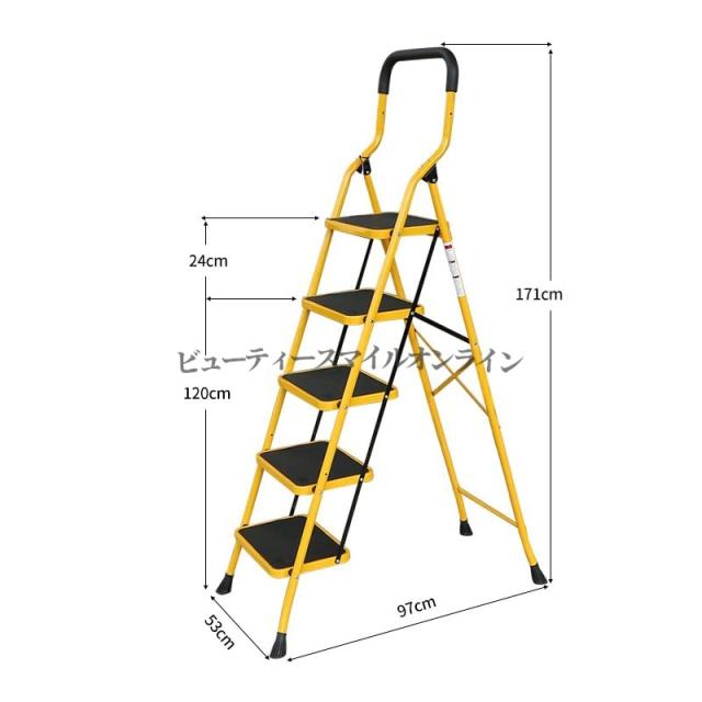 家庭用折りたたみ脚立 3ステップ 4ステップ 5ステップ選択可能 ワイドペダルと拡張アームレスト搭載 171cm高さまで届く キッチン 収納 メンテナンス用 コンパクト収納可能 耐荷重150kg プロ仕様安定性 滑り止め加工 防錆アルミ製 室内作業に最適_10