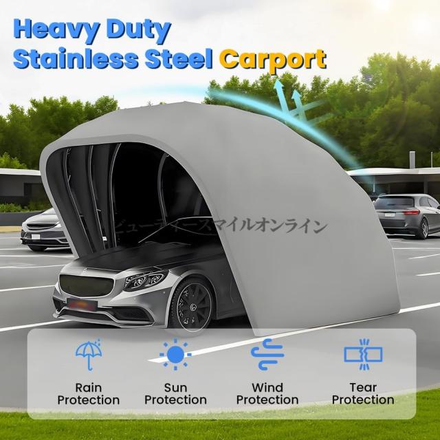 ステンレススチールグレー プロ仕様折りたたみ式カーポート 半自動耐久性シェルター 全天候型耐候性RVカバー 家庭用ガレージ ヴィラ用 高強度モバイルオーニング 省スペース格納可能 防錆防サビ仕様_1