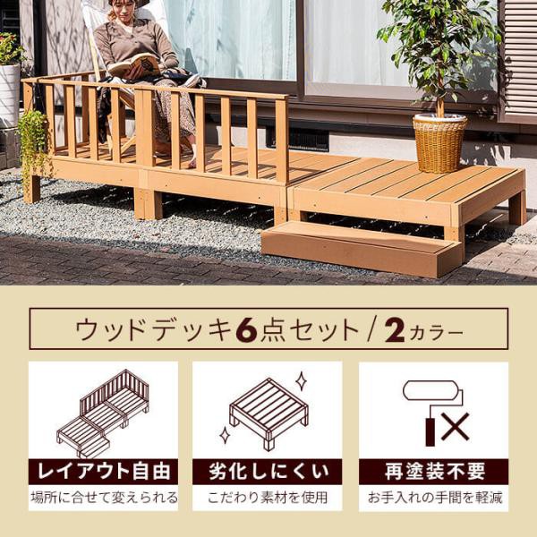 ウッドデッキ 6点セット デッキ 縁台 フェンス ステップ セット 人工木 ガーデン 庭 縁側 屋外 ベランダ DIY_1
