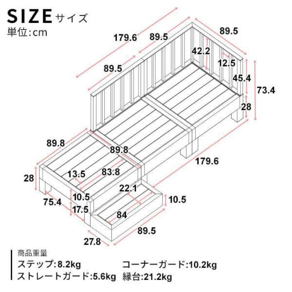 ウッドデッキ 6点セット デッキ 縁台 フェンス ステップ セット 人工木 ガーデン 庭 縁側 屋外 ベランダ DIY_18