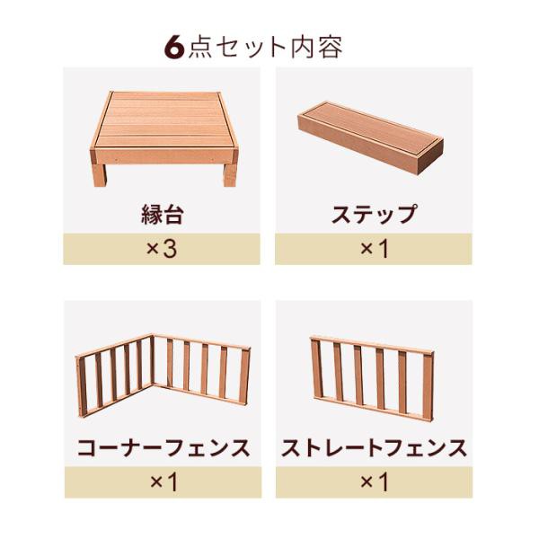 ウッドデッキ 6点セット デッキ 縁台 フェンス ステップ セット 人工木 ガーデン 庭 縁側 屋外 ベランダ DIY_2