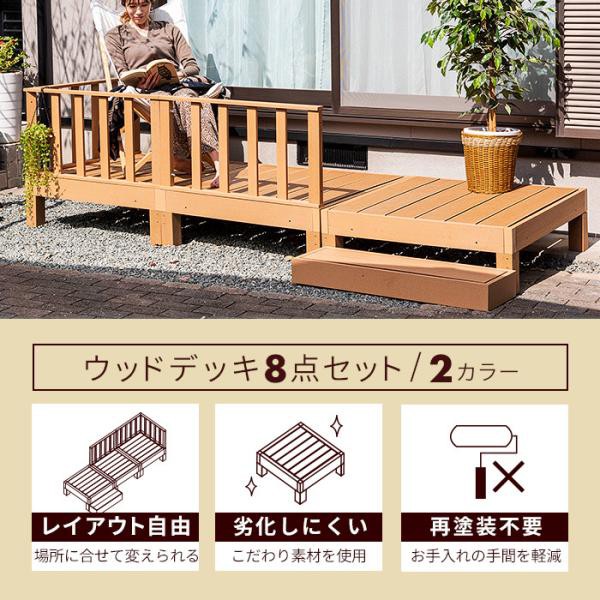 ウッドデッキ 8点セット デッキ 縁台 フェンス ステップ セット 人工木 ガーデン 庭 縁側 屋外 ベランダ DIY_1