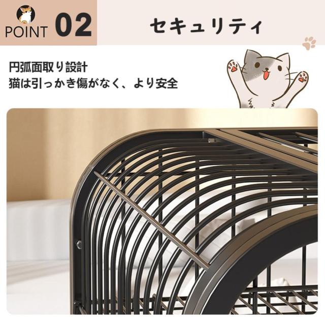 猫ケージ キャットケージ 3段 幅広設計 トイレ 猫ドア付き ハンモック キャスター 大型 高級感 おしゃれ キャットハウス 留守番 保護 脱走防止 多頭飼い_10