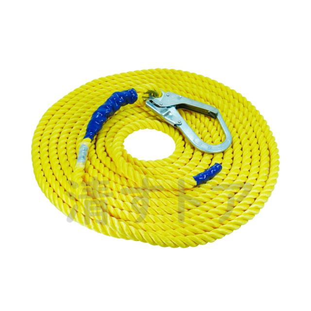 支柱用 親綱ロープ φ16mm×20m 大口径片フック付 ライフライン 命綱 安全ロープ