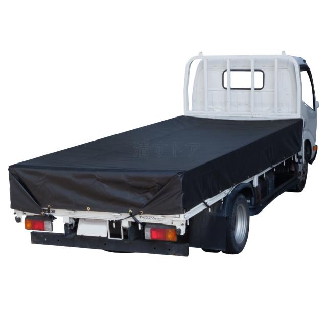 トラックシート ブラック 2号 2.1m×2.7m 5枚(1枚あたり) 小型トラック用 シートゴム付 エステル帆布 真鍮ハトメ 耐用年数約５年 荷台カバー 平シート 黒