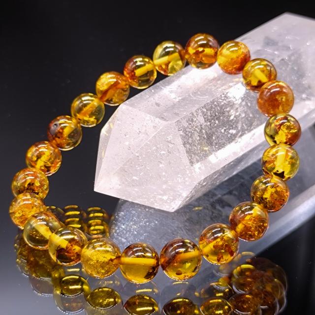 パワーストーン アンバー　琥珀　8ｍｍ　高品質　ブレスレット 金運 健康 浄化 天然石 メンズ レディース