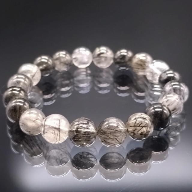 パワーストーン ブラックルチルクォーツ  10mm  ブラックトルマリンインクォーツ ブレスレット 金運 財運 成功運 天然石 メンズ レディース_1