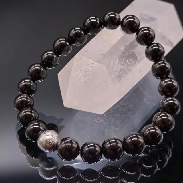 パワーストーン メテオライト アルタイ隕石 プラチナカラー モリオン 8mm ブレスレット 金運 厄除け お守り 天然石 メンズ レディース