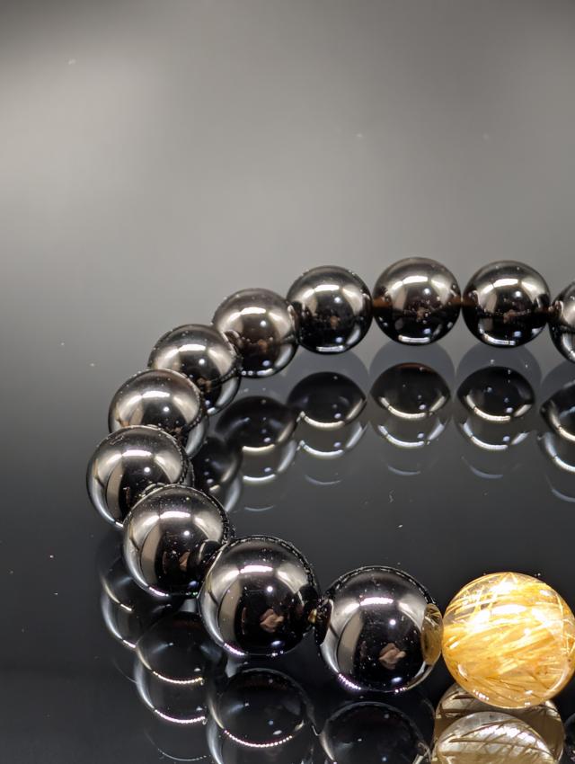 パワーストーン モリオン ゴールドルチルクォーツ 10mm 高品質 ブレスレット 黒水晶 天然石 金運 財運 縁切り 最強守護 厄除け メンズ レディース_3