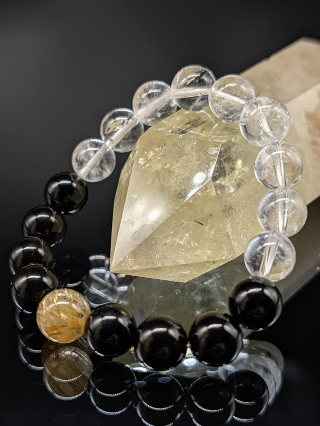 パワーストーン モリオン 黒水晶 ヒマラヤ水晶 マニカラン ゴールドルチルクォーツ 10mm ブレスレット 高品質 金運財運  天然石 お守り 開運 メンズ レディース