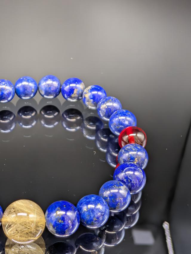 パワーストーン ルチルクォーツ レッドアンバー ラピスラズリ 8mm 親玉10mm ブレスレット 金運上昇 強運 願望実現 健康 天然石 メンズ レディース_4