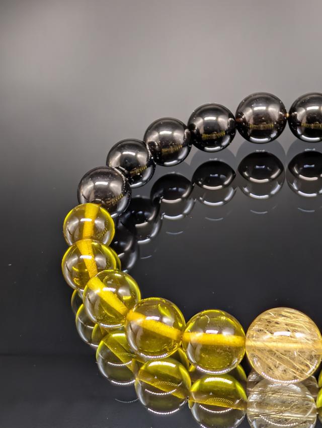 パワーストーン ルチルクォーツ グリーンアンバー 天然琥珀 モリオン 黒水晶 10mm ブレスレット 金運財運 強力守護 厄除け 健康 天然石 メンズ レディース_3