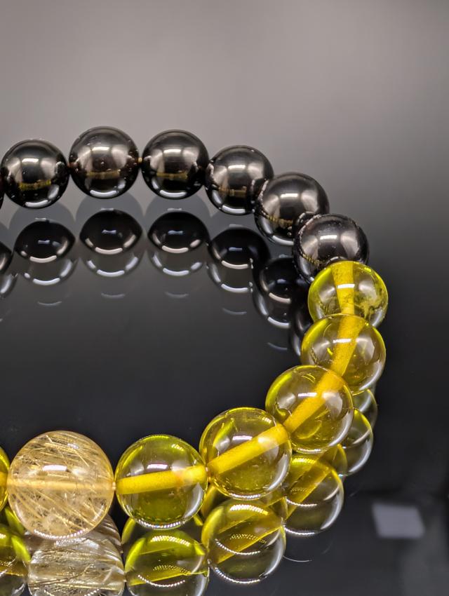 パワーストーン ルチルクォーツ グリーンアンバー 天然琥珀 モリオン 黒水晶 10mm ブレスレット 金運財運 強力守護 厄除け 健康 天然石 メンズ レディース_4