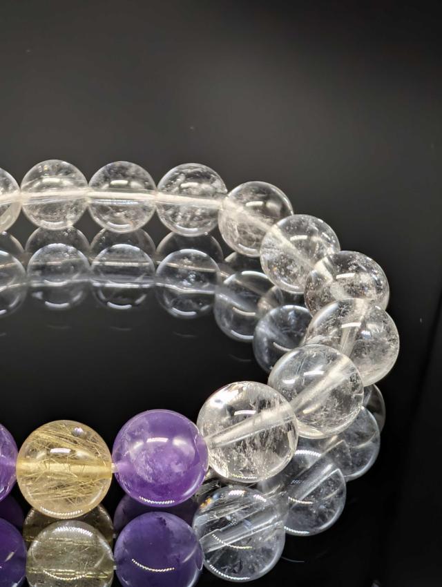 パワーストーン ルチルクォーツ アメジスト ヒマラヤ水晶 カンチェンジュンガ ブレスレット 天然石 金運財運 開運 健康 願望実現 メ