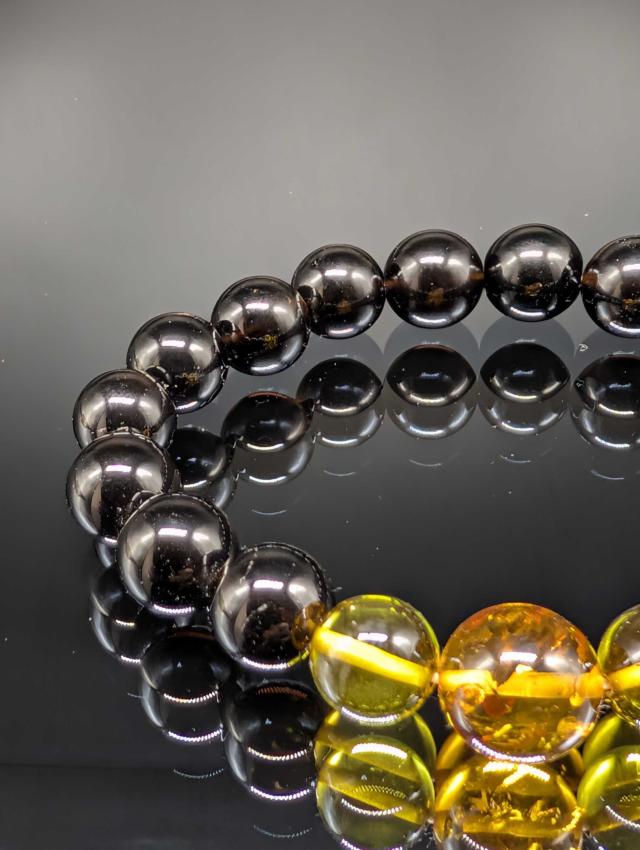 パワーストーン グリーンアンバー ブラウンアンバー モリオン 天然琥珀 黒水晶 10mm 親玉11mm ブレスレット 金運上昇 健康 厄除け メンズ レディース_3