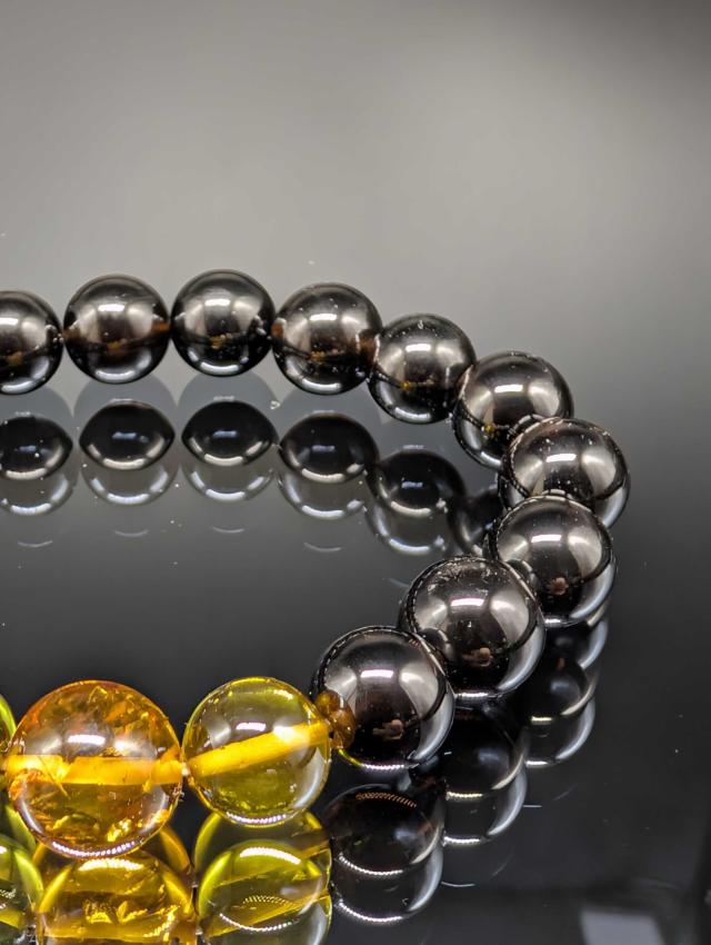 パワーストーン グリーンアンバー ブラウンアンバー モリオン 天然琥珀 黒水晶 10mm 親玉11mm ブレスレット 金運上昇 健康 厄除け メンズ レディース_4