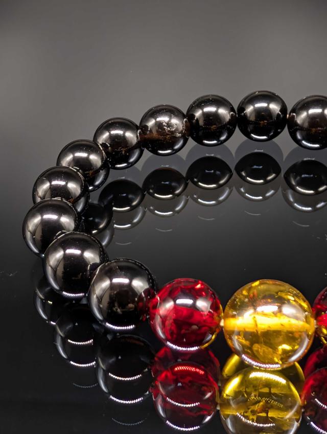 パワーストーン レッドアンバー ブラウンアンバー モリオン 天然琥珀 黒水晶 10mm 親玉11mm ブレスレット 金運上昇 健康 厄除け メンズ レディース_3