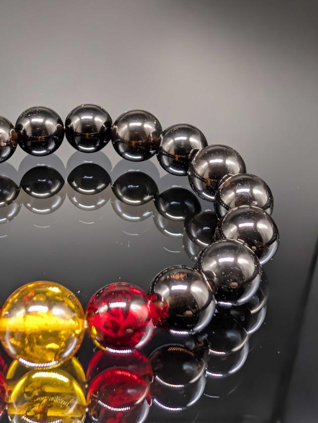 パワーストーン レッドアンバー ブラウンアンバー モリオン 天然琥珀 黒水晶 10mm 親玉11mm ブレスレット 金運上昇 健康 厄除け メンズ レディース_4