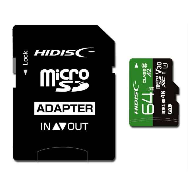 HIDISC 超高速 R170シリーズ microSDXCカード 64GB CLASS10 UHS-I Speed class3, A2対応　HDMCSDX64GA2V30PRO SDカード