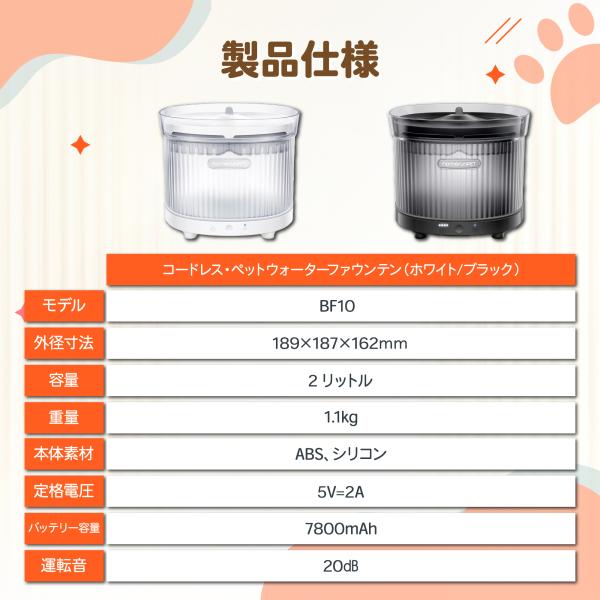 完全コードレスウォーターファウンテン 自動給水器 猫 犬 給水器 Homerunpet スマートペット ワイヤレス バッテリー 充電 大容量 コードレス フィルター 水飲み_16
